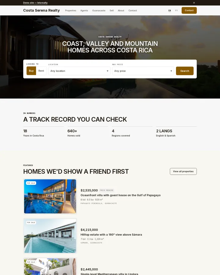The Terra · Ochre design on the demo site